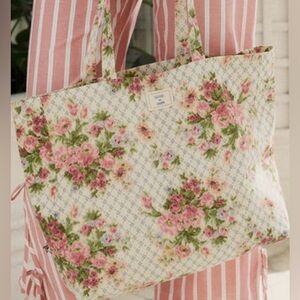 New Sezane Floral Tote Bag - Pink and Cream